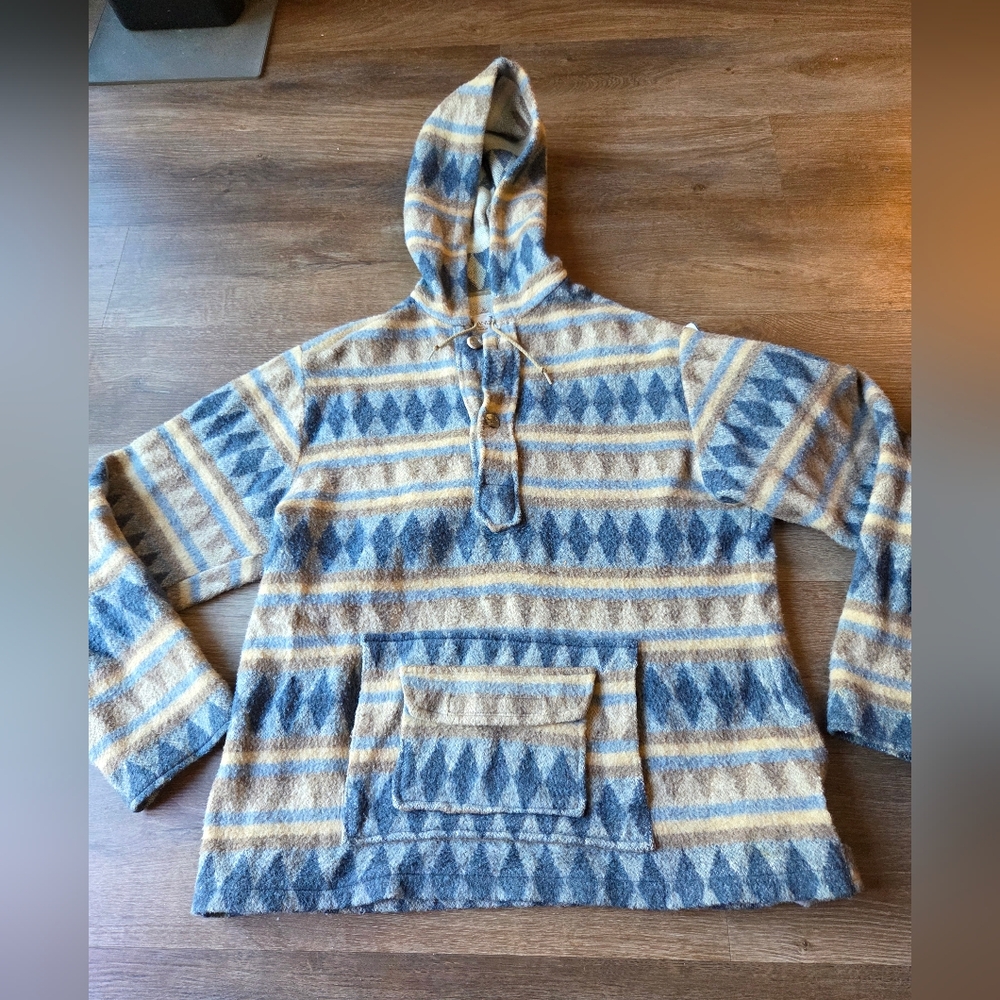 Vintage Landav Designs Portland OR Wool Blend Aztec Hooded Sweater Mens Large